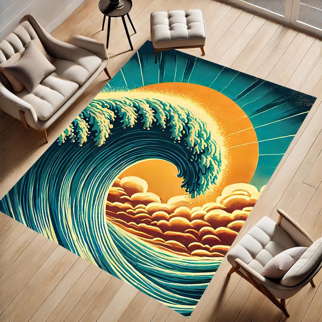 Surfing Wave Rug: Beach Ocean Theme, Non-slip Polyester - Etsy