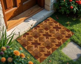 Parquet patterned Mat | Custom Welcome Doormat Set |Personalized Entry Rugs | Indoor Outdoor Non-Slip Mat |Washable Housewarming Funny Gift