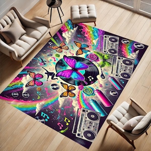 Hip Hop Music Rug: Colorful Street Art, Non-Slip Accent Rug
