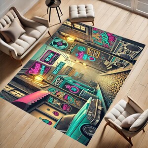 Hip Hop Music Rug: Street Rhythm, Non-Slip Microfiber Polyester