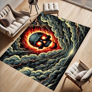 Fantastico motivo, orrore, teschio, fuoco, fumo, nuovo design, design sorprendente, tappeto per soggiorno, tappeto antiscivolo, arredamento per la casa, design, regalo