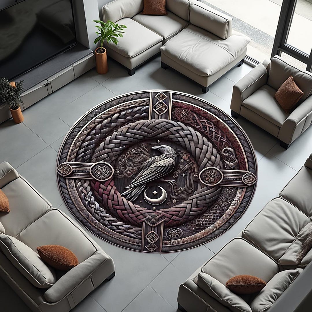 Round Rug, Circle Rugs, Crow , Raven, Wicker, Moon, Wickerwork ...