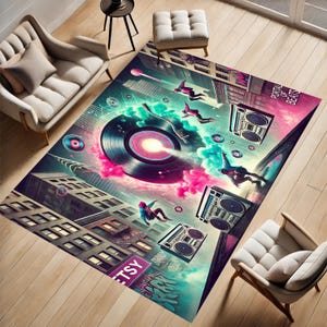 Hip Hop Music Rug: Non-Slip Street Rhythm Design
