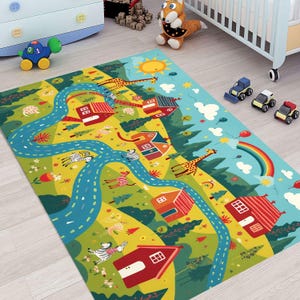 Grillig boerderijdier tapijt–kinderkamertapijt, wegenkaart kindertapijt, speelplaatstapijt, kinderkamertapijt, tapijt voor kinderkamer, vloerkleed, antisliptapijt