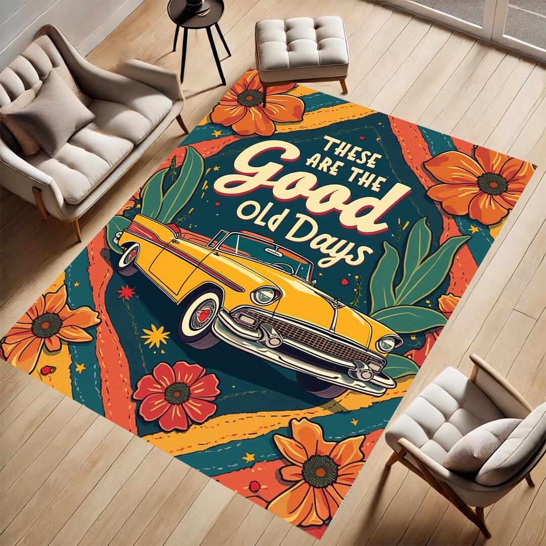 Nostalgic Rug Design Retro Car Rug: Abstract Nostalgia, Non-slip Living Room Decor - Etsy