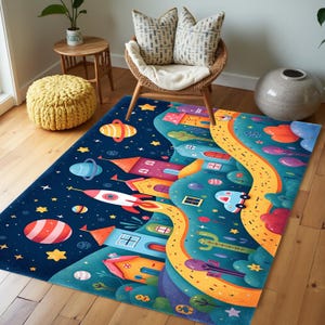 Space Rug, Kinderteppich, City Road Ultra Kinderspielteppich, Planet Teppich, Teppich für Kinderzimmer, Teppich für Kinderzimmer, Geschenk Teppich