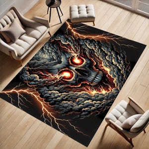 Fantastico motivo, orrore, teschio, fuoco, fumo, nuovo design, design sorprendente, tappeto per soggiorno, tappeto antiscivolo, arredamento per la casa, design, regalo