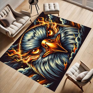 Eagle Rug, Fantastic, Fire, Flame, Spunk, Amazing Design, Framed Rug, Living Room Rug, Animal Rug, Non-Slip Rug, Home Decor, Design, Gift