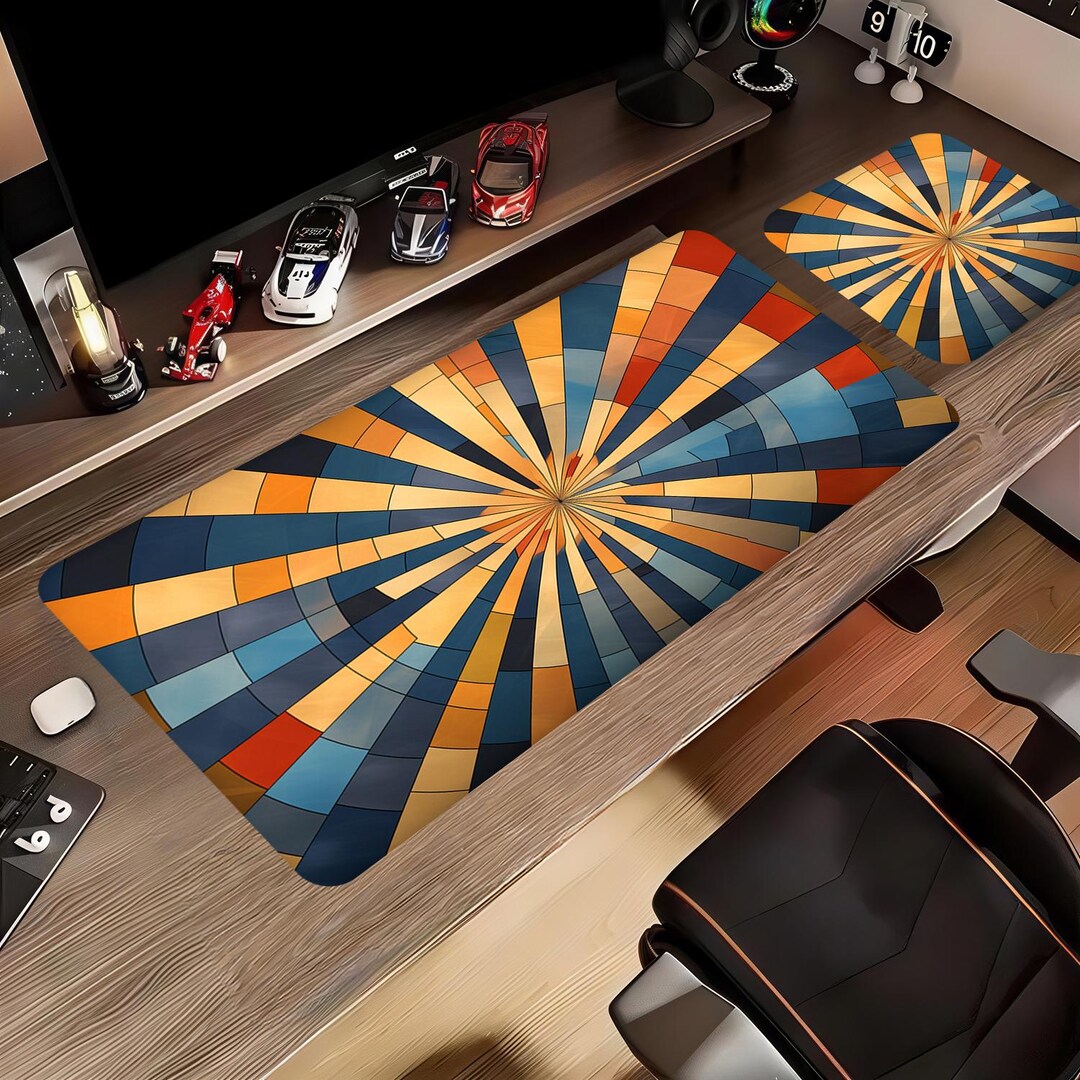 Retro Geometric Desk Mat Set 40x90 + 25x25, Mid Century Modern Mouse ...