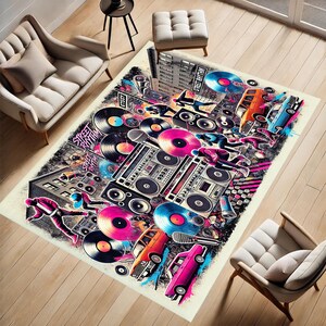 Hip Hop Music Rug: Non-Slip Street Rhythm Design