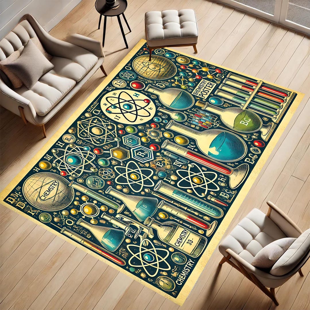 Chemistry Education Rug: Non-slip Microfiber, Atom & Beaker Design - Etsy
