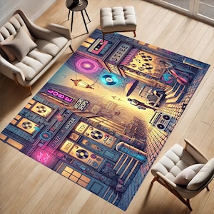 Hip Hop Music Rug: Street Rhythm Design, Non-Slip
