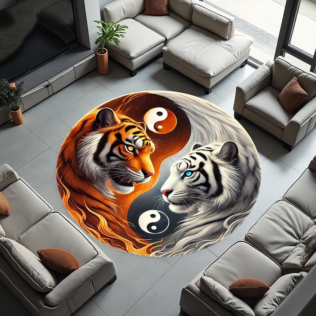 Round Rug, Ying Yang Rug, Tigers Rug, Circle Rugs, Animal Rug, Yellow ...