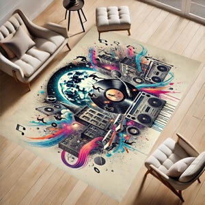 Hip Hop Music Rug: Non-Slip Street Rhythm Design
