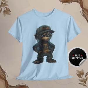 Cool cartoon aap T-shirt, leuk grafisch T-shirt voor kinderen en volwassenen, streetwear-stijl, cadeau voor gamers, unieke katoenen top