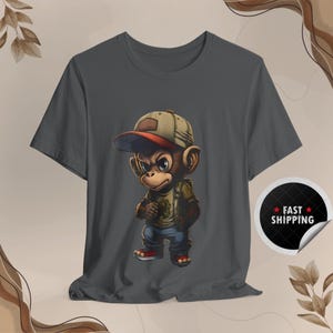 Speels cartoon aap T-shirt voor leuke vrijetijdskleding, perfect voor cadeaus, verjaardagen, dagelijks gebruik, familiebijeenkomsten, zomeruitjes