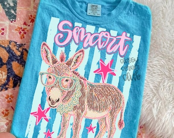 Burro inteligente PNG, diseño divertido de burro inteligente, burro real estilo Vogue verano, rayas preppy para niña a la moda PNG, archivo digital para camisa de boutique