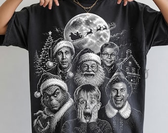 Personajes de películas navideñas PNG, collage retro de películas navideñas, sublimación navideña vintage, descarga de diseño de camiseta navideña
