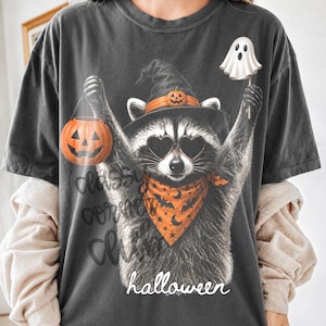 2 FILES Halloween Raccoon PNG, Funny Raccoon Halloween Shirt Design, Witch Hat Raccoon Sublimation, Spooky Autumn Digital Download