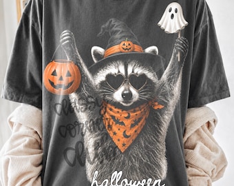 2 FILES Halloween Raccoon PNG, Funny Raccoon Halloween Shirt Design, Witch Hat Raccoon Sublimation, Spooky Autumn Digital Download