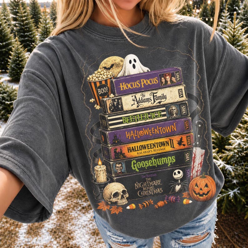 Vintage 90s Halloween PNG, Retro Halloween VHS Nostalgia, Spooky Season Graphic, Halloween Movies VHS Shirt Design, Sublimation Download image 1