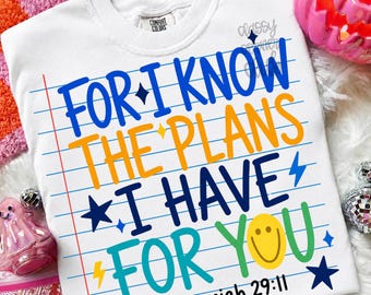 Boy Back to School PNG, Jeremiah 29:11 Bible Verse, Christian Teacher Shirt Design, Colorful Faith Sublimation Download
