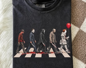Horror Characters PNG, Slasher Movie Halloween Design, Spooky Abbey Road PNG, Horror Shirt Sublimation Download