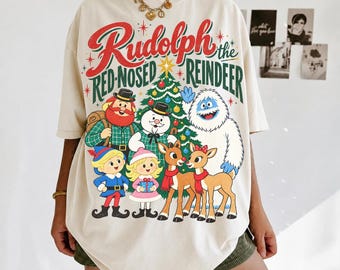 Retro Christmas Cartoon Png, Red Nosed Reindeer Png, Retro Christmas Characters, Vintage Holiday Png, Christmas Sublimation