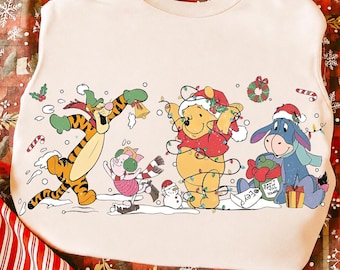 Winnie the Pooh Christmas PNG, Pooh and Friends Christmas PNG, Cute Disney Holiday Characters PNG, Vintage Christmas Sublimation