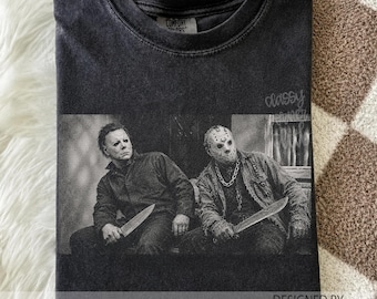 Classic Halloween Horror Characters Png, Vintage Halloween Shirt Graphic, Spooky Season Halftone Design, Vintage Scary Movie Png, Retro Png