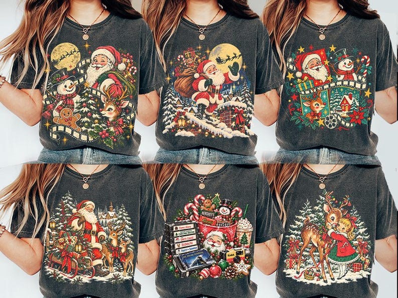 Paquete de imágenes PNG navideñas vintage de los 90, imágenes PNG navideñas retro, paquete de personajes navideños, diseños nostálgicos para sublimación navideña. imagen 1
