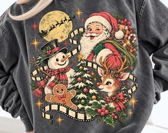 Vintage Christmas PNG, Retro Christmas Characters PNG, Santa Snowman Reindeer Christmas PNG, Christmas Movie Night Sublimation Design