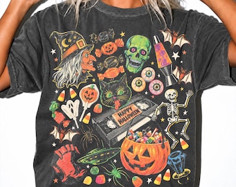 90s Halloween Nostalgia PNG, Vintage Halloween Collage PNG, Retro Spooky Season Design, Witch Skull Cat Ghost PNG, Halloween Sublimation