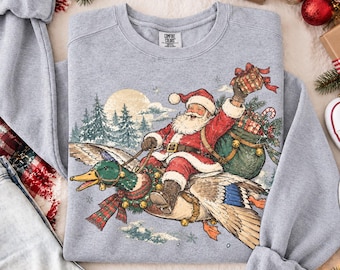 Retro Christmas Santa PNG, Christmas Mallard Duck PNG, Retro Christmas PNG, Santa Claus Holiday Sublimation, Christmas Shirt Design