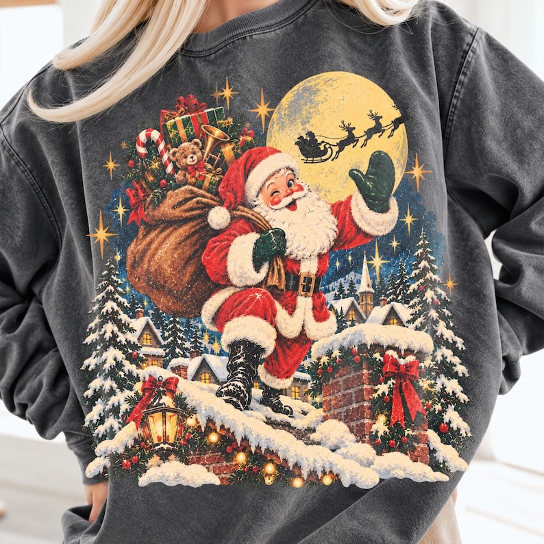 Paquete de imágenes PNG navideñas vintage de los 90, imágenes PNG navideñas retro, paquete de personajes navideños, diseños nostálgicos para sublimación navideña. imagen 3