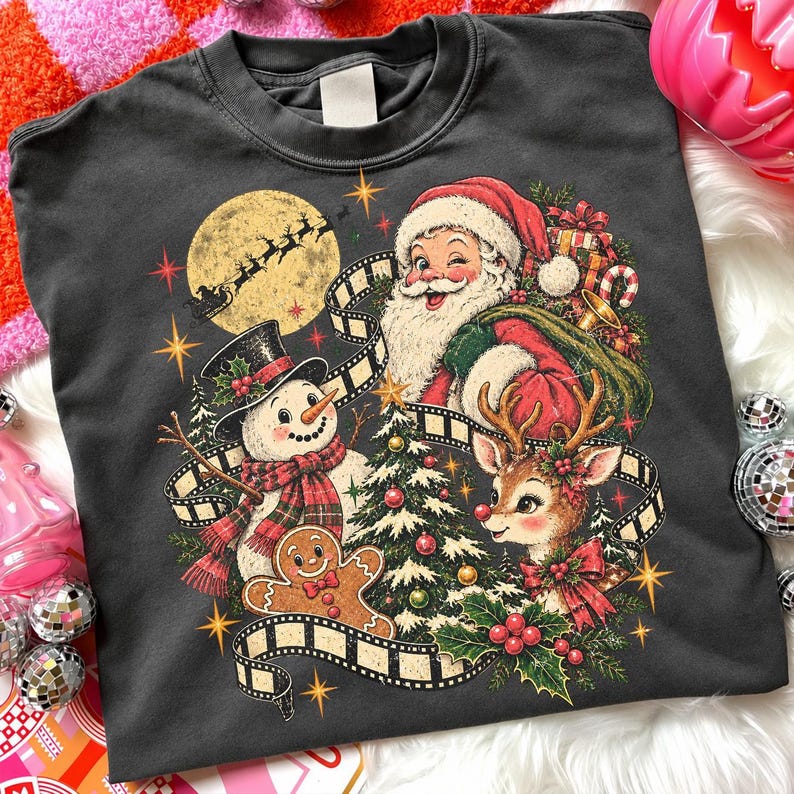 Paquete de imágenes PNG navideñas vintage de los 90, imágenes PNG navideñas retro, paquete de personajes navideños, diseños nostálgicos para sublimación navideña. imagen 6