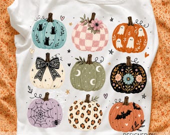 Preppy Halloween Pumpkin PNG, Cute Ghost Cat Fall Design, Coquette Pumpkin Sublimation, Digital Download