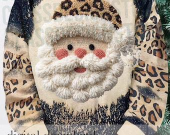 Latch Hook Yarn Faux Embroidery Santa Design, Holiday Christmas Png, Viral Christmas Shirt, Preppy Christmas Reindeer Digital Download