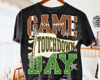 Preppy Game Day Touchdown PNG, Football Sublimation Design, Retro Sports Shirt Graphic, Fall Football Digital Download