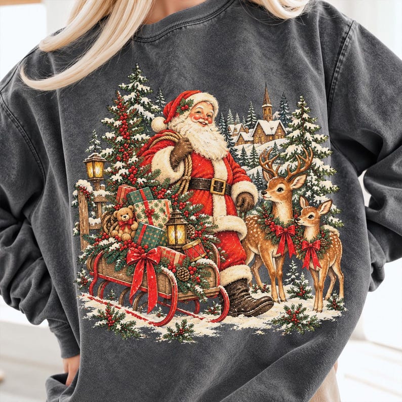 Paquete de imágenes PNG navideñas vintage de los 90, imágenes PNG navideñas retro, paquete de personajes navideños, diseños nostálgicos para sublimación navideña. imagen 7