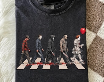 Horror Characters PNG, Slasher Movie Halloween Design, Spooky Abbey Road PNG, Horror Shirt Sublimation Download
