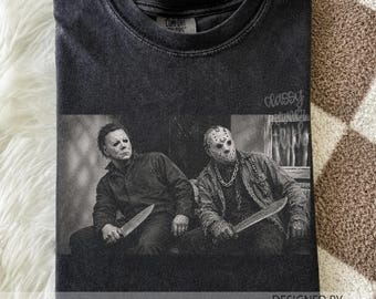 Classic Halloween Horror Characters Png, Vintage Halloween Shirt Graphic, Spooky Season Halftone Design, Vintage Scary Movie Png, Retro Png