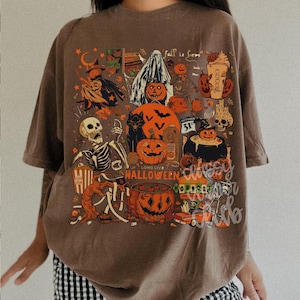 Vintage Halloween Shirt PNG, Spooky Season Sublimation Design, Ghost Pumpkin Skeleton Witch Black Cat Fall Shirt PNG, Trendy Halloween Png image 2