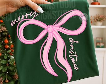 Merry Christmas Bow SVG, Preppy Merry Christmas Png, Glitter Christmas Png, Christmas Coquette Bow Png, Christmas png, Merry Png, Digital