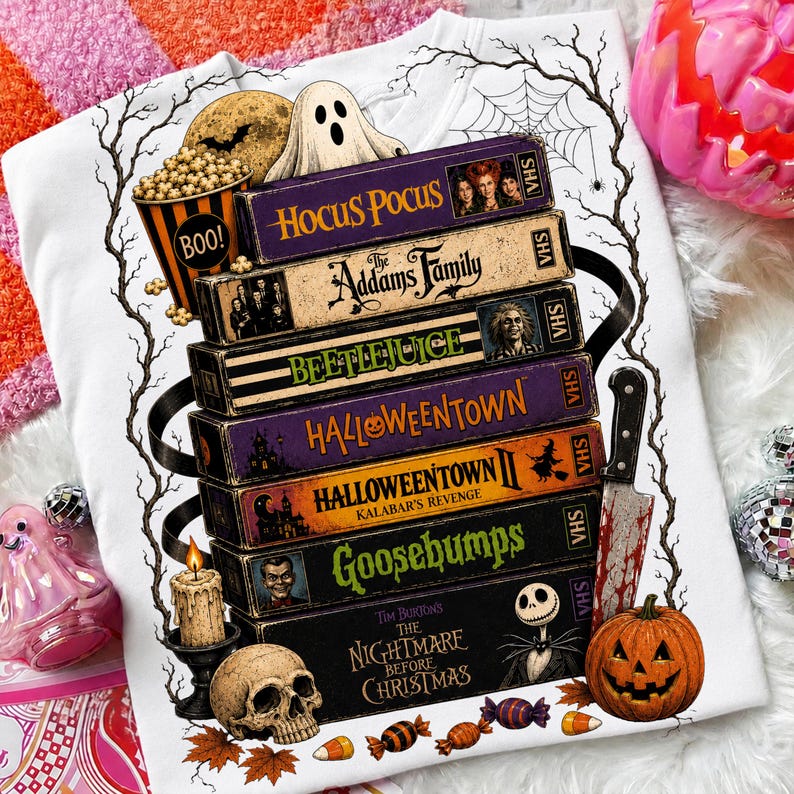 Vintage 90s Halloween PNG, Retro Halloween VHS Nostalgia, Spooky Season Graphic, Halloween Movies VHS Shirt Design, Sublimation Download image 6