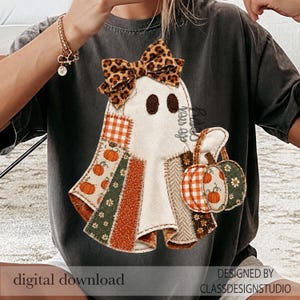 Patchwork Ghost PNG, Cute Fall Ghost Girl Design, Pumpkin Patch Ghost Sublimation, Coquette Halloween PNG, Girly Halloween PNG, Digital File