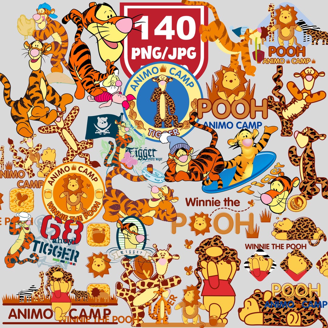 Tigger Graphics 140 Tigger PNG AI Bundle, High Quality Winnie, Tigger, Piglet, Roo ...
