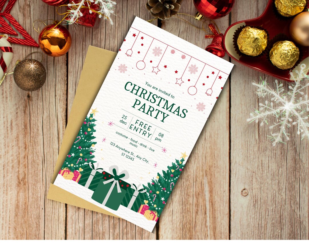 Invitación navideña imprimible / 'Invitación digital para fiesta ...