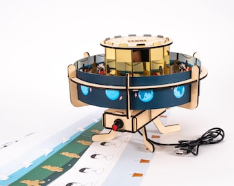 Kit Praxinoscópio de Madeira STEM | Brinquedo Educativo Faça Você Mesmo para Crianças | Aprenda Animação, Eletrônica e Óptica | Inspirado em Émile Reynaud