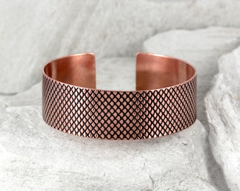 Fish scale - unisex copper bracelet, adjustable bangle for man and woman, minimalist jewelry, simple bracelet